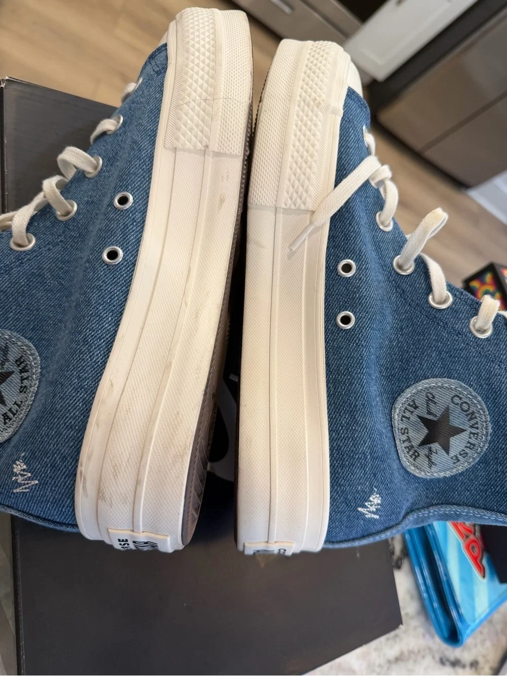 Converse Denim High-Top Sneakers with Star Appliqué - Blue & Cream